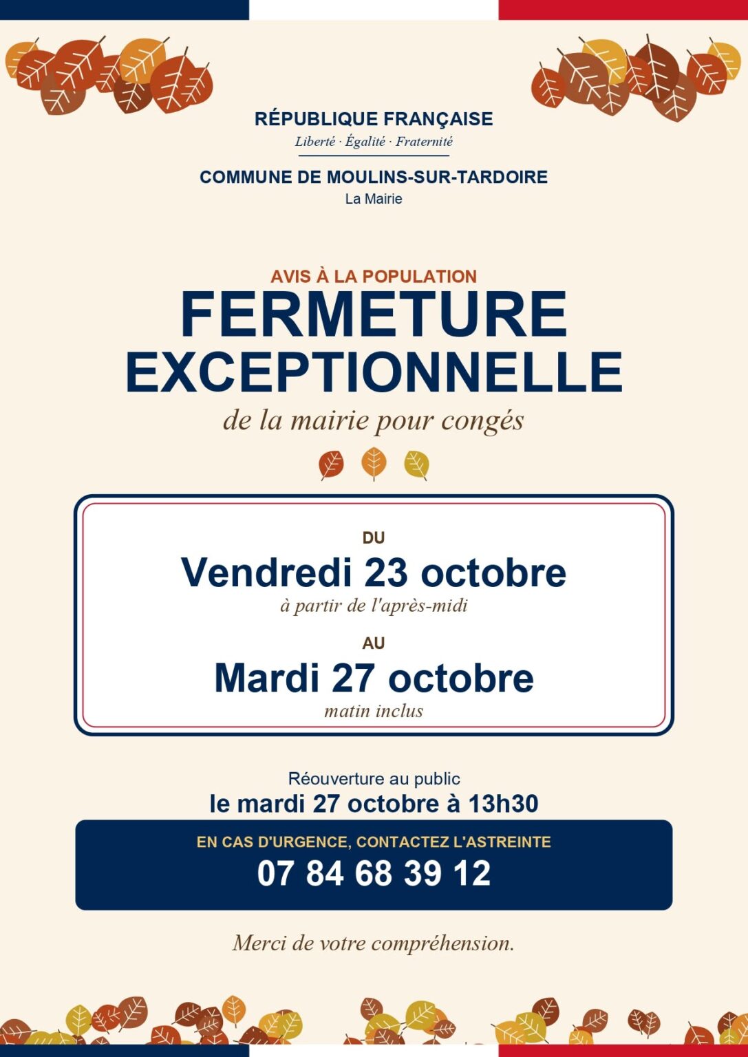 Info fermeture mairie